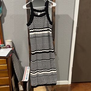 Joie Black and White Striped Midi Dress